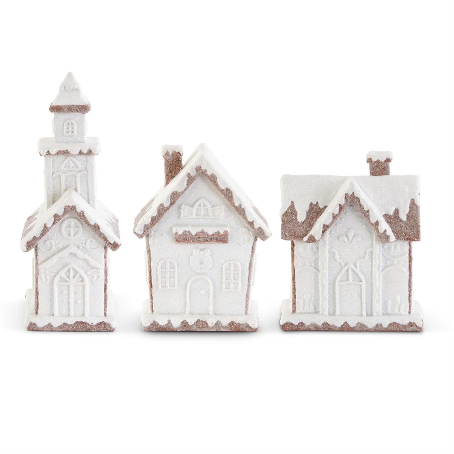 Set of 3 (8.75", 6.25", 6") Glitter Frosted White Gingerbread Houses w/Snow