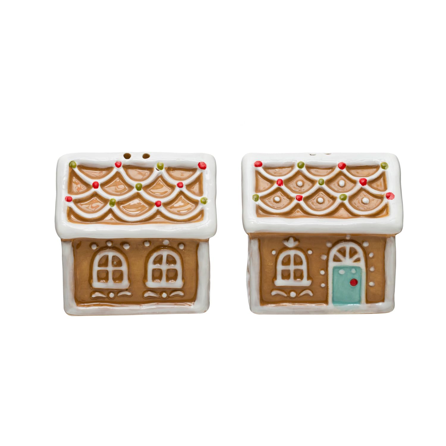 2.25-Inch Hand Painted Decorative Ceramic Gingerbread House Salt Dispenser and Pepper Shaker Set