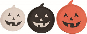 10-Inch Set of 3 Decorative White, Black, and Orange Ceramic Jack-o-Lantern Pumpkin Halloween Plates - Spooky Tabletop Dinner Dishes - Home and Kitchen Decor or Party Tableware