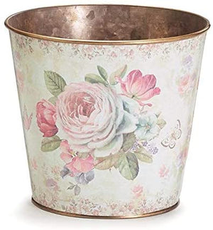 6-inch Victorian Rose Copper Galvanized Metal Tin Plant Pot Cover with Floral and Butterfly Accent – Indoor Outdoor Spring Planter Decoration – Garden, Window, Desk Home Decor