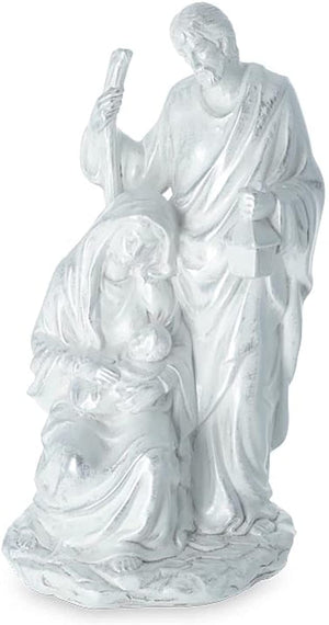 12-Inch White Sacred Holy Family Nativity Manger Scene Decorative Figurine with Brushed Silver Finish - Jesus Christ Figure Indoor Christmas Unique Religious Christian Home Decor