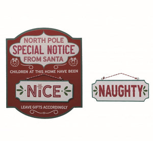 17-Inch Whimsical Wood Christmas North Pole Sign Wall Art with Reversible Naughty or Nice Ornament – Decorative Farmhouse Winter Xmas Home Decor – Festive Wooden Hanging Decoration
