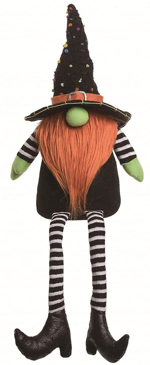 24.5-Inch Whimsical Plush Fabric Witch Gnome Halloween Shelf Sitter Doll with Orange Beard