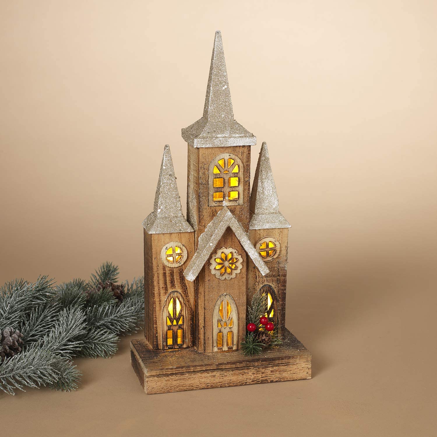 16-Inch Light Up Rustic Wood Christmas Church β Lighted Holiday Village House Mantle Decoration β Winter Tabletop Home Decor