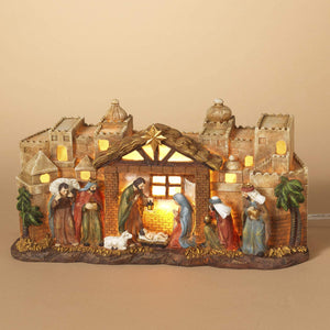 12-Inch Rustic Lighted Christmas Nativity Scene Figurine – Light-Up Tabletop Religious Christian Holiday Decoration