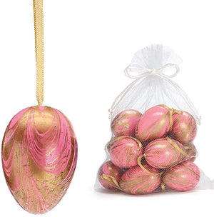 Set of 12 Gold Marbled Easter Egg Ornaments in Mesh Bag – Hanging Spring Decoration