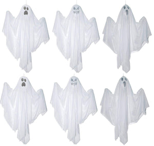 Set of 6 White Small Hanging Ghosts Halloween Decoration