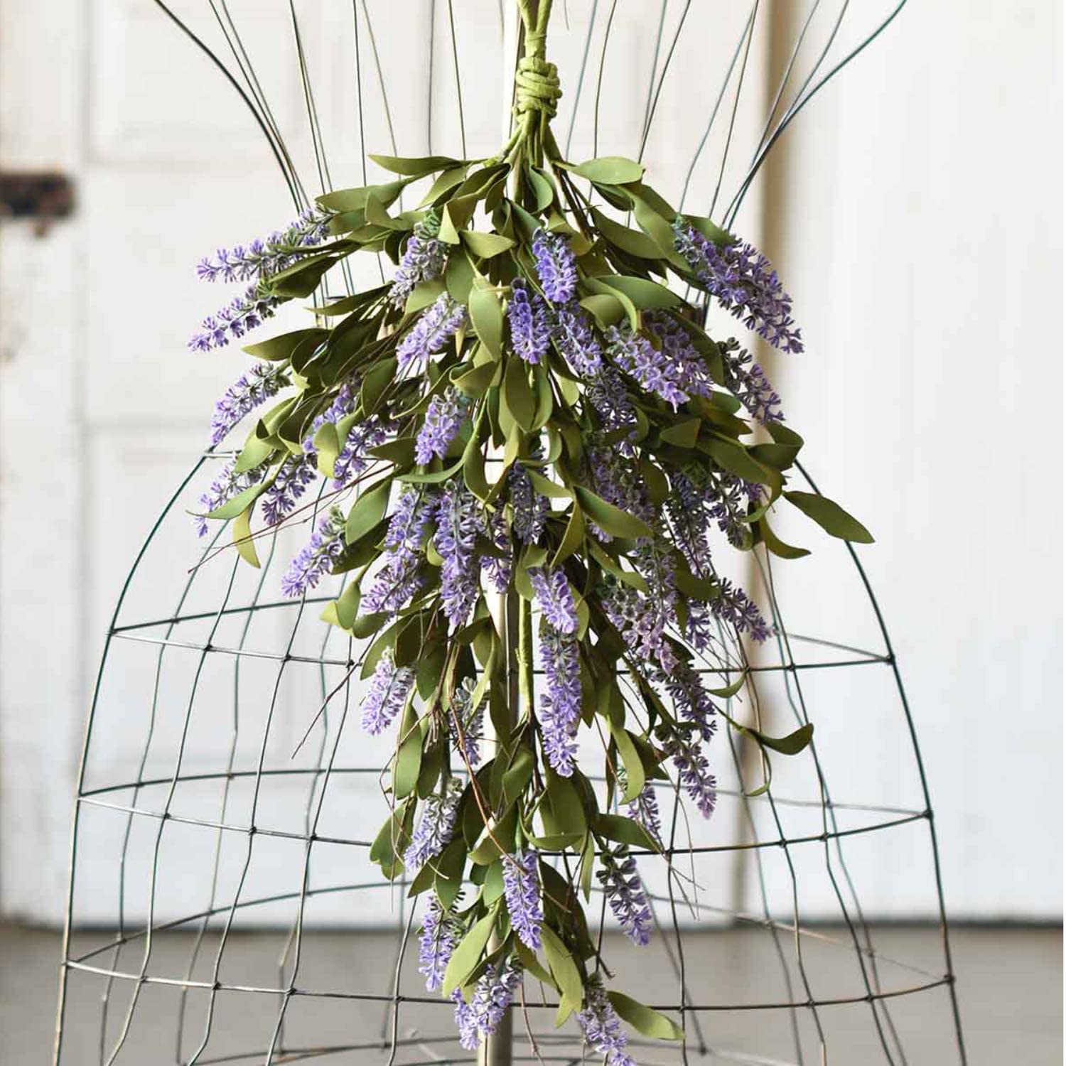 28-Inch Faux Lavender Floral Drop Swag Front Door Wreath with Greenery – Hanging Home Decor for Spring and Summer