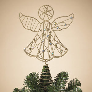Elegant 13-Inch Gold Glitter Metal Angel Christmas Tree Topper w/ Gem Accents – Decorative Golden Metallic Treetop Decoration – Beautiful Small Simple Festive Xmas Winter Home Decor