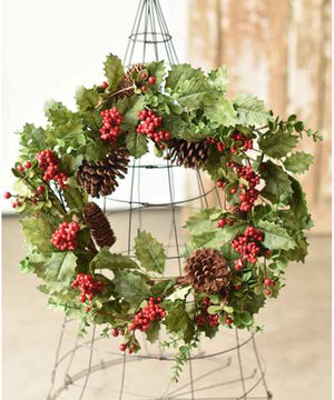 22-Inch Christmas Artificial Red Berry Eucalyptus Front Door Wreath with Pine Cones and Faux Winter Holly - Indoor Outdoor Rustic Xmas Holiday Decoration - Country Farmhouse Home Decor