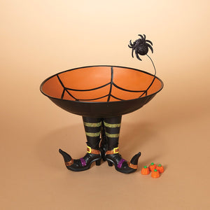 Metal Halloween Candy Bowl with Spider Web on Witch Boots - Halloween Decoration Candy Dish