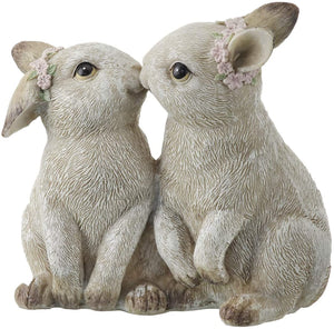 4-Inch Decorative Kissing Bunnies Figurine with Flower Accents – Tabletop Easter Decoration – Spring Home Decor