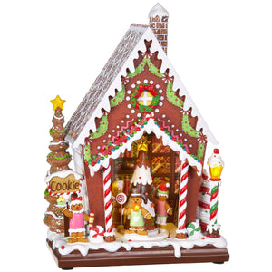 12.5 Inch Animated Musical Gingerbread House Cookie Store Christmas Decor - Tabletop Holiday Decoration