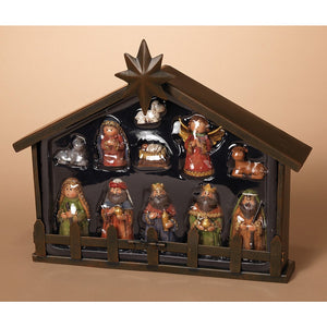 Kid Friendly Christmas Nativity Set with Metal Creche - 11-Piece Tabletop Holiday Decoration