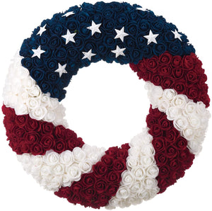 Patriotic Red, White, & Blue Silk Rose American Flag Door Wreath - 4th of July Decoration