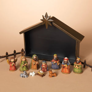 Kid Friendly Christmas Nativity Set with Metal Creche - 11-Piece Tabletop Holiday Decoration