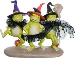 9-Inch Dancing Frog Figures in Halloween Witch Costumes w/ Hats, Pumpkin Accents – Fun Decorative Indoor Outdoor Garden Yard Table Mantel Shelf Sitter Tabletop Toad Figurine Decoration