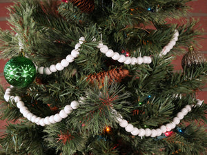 18-Foot Extra Long Rustic Matte White Wood Bead Garland Christmas Tree Decoration