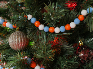 9-Foot Rustic Blue Orange and White Fall Wood Bead Garland Christmas Tree Decoration