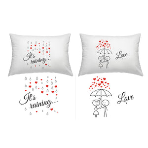 Orchid & Ivy It's Raining Love Couples Pillowcases - Romantic His and Hers Gifts for Valentines Day, Anniversary, Christmas, Long Distance Relationship - Boyfriend Girlfriend Gifts
