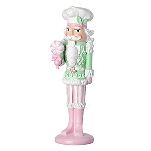 11.5-Inch Pink & Green Pastel Nutcracker Baker Figurine w/Christmas Candy Gingerbread Treat