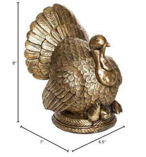 8-Inch Elegant Gold Wild Turkey Tabletop Figurine - Harvest Thanksgiving Table Centerpiece