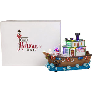 Santa Ship Boat with Sounds and Smoke Light-Up Christmas Village Scene Accessory Figurine