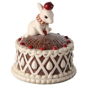 4.5-Inch Decorative White Mouse on Faux Gingerbread Cake Figurine