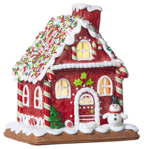 7-Inch Light Up Gingerbread Cottage House w/Peppermint Candy, Sprinkles