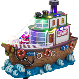 Santa Ship Boat with Sounds and Smoke Light-Up Christmas Village Scene Accessory Figurine
