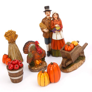 6-Piece Box Set of Miniature Indian or Pilgrim Fall Harvest Thanksgiving Figurines