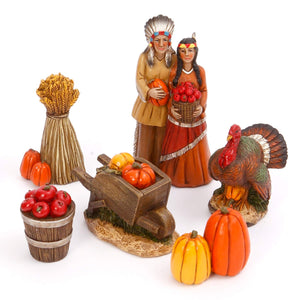 6-Piece Box Set of Miniature Indian or Pilgrim Fall Harvest Thanksgiving Figurines