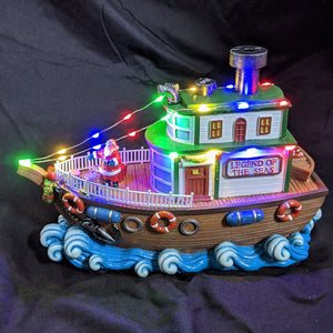 Santa Ship Boat with Sounds and Smoke Light-Up Christmas Village Scene Accessory Figurine