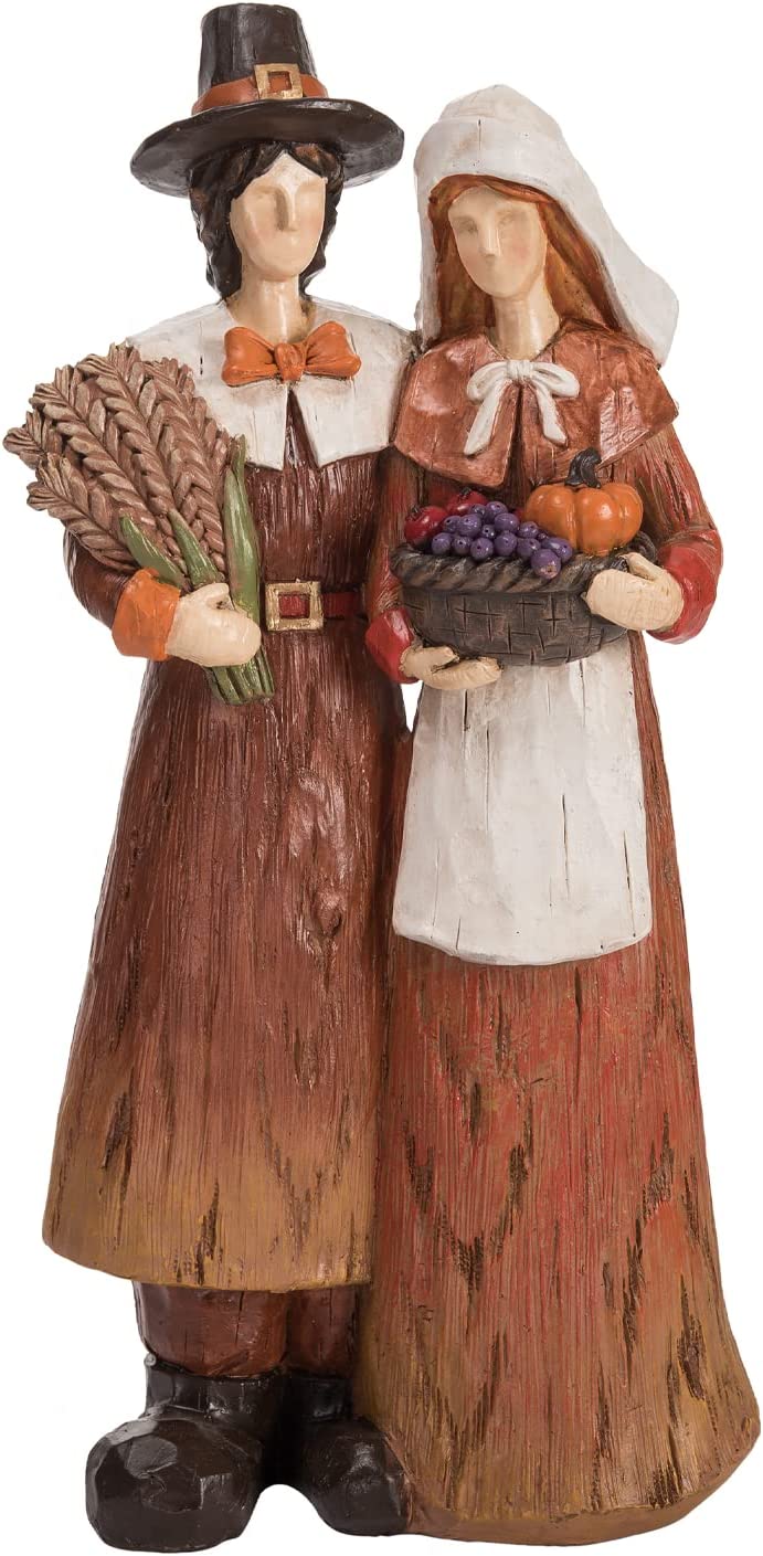 14-Inch Fall Pilgrim Couple Man Woman Figurine – Decorative Rustic Tha -  One Holiday Way