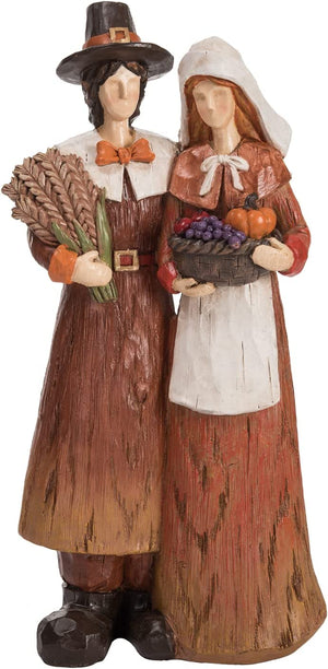 14-Inch Fall Pilgrim Couple Man Woman Figurine – Decorative Rustic Thanksgiving Dinner Tabletop Figure Statuette Decoration – Country Farmhouse Autumn Harvest Mantel Shelf Home Decor