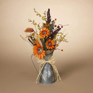18-Inch Rustic Galvanized Metal Pitcher Fall Flower Centerpiece – Tabletop Autumn Harvest Floral Arrangement Mantel Desk Shelf Decoration - Thanksgiving Office Home Decor