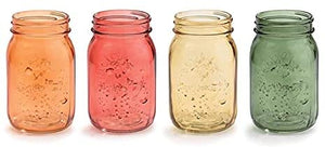 Orchid & Ivy Set of 4 Glass Orange, Red, Green, Yellow Fall Mason Jars Pint Size with Country Design