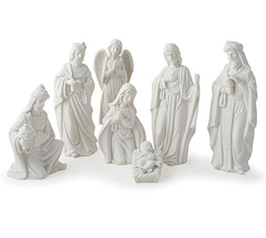 Modern Matte White Porcelain Christmas Nativity Set - 7-Piece Tabletop Holiday Decoration - Medium Size