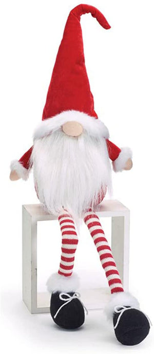 30-Inch Plush Santa Gnome Shelf Sitter Doll w/ White Beard, Striped Legs, Red Hat – Fun Festive Xmas Christmas Tabletop Mantel Stuffed Fabric Decoration – Decorative Winter Home Decor