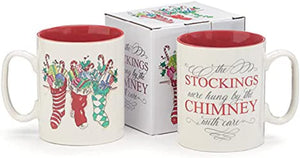 Christmas Stockings Ceramic Mug with Red Interior Festive Christmas Xmas Coffee Tea Hot Chocolate Cocoa Decorative Mug with Stocking Accent - Reusable Cup Winter Drinkware Tableware