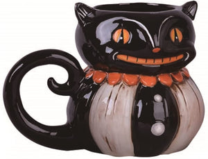Vintage Halloween Fall Black Cat Character Pumpkin Shape Ceramic Coffee Mug Tableware