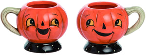 Set of 2 Vintage Halloween Jack-o-Lantern Teacups – Pumpkin Mugs Tableware (Laughing and Smirking)