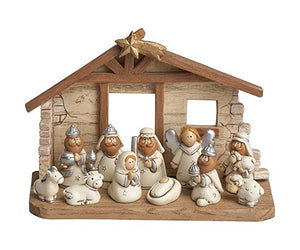 Miniature Kids White Christmas Nativity Scene with Creche, Set of 12 Figures