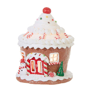 Lighted Christmas Gingerbread Cupcake Houses – Tabletop Christmas Decoration (Snowman)