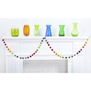 8 Foot Rainbow Colors Wool Felt Ball Pom Pom Garland - Christmas Tree Garland Holiday Decoration