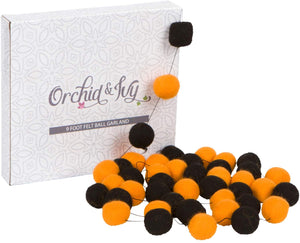 Orchid & Ivy 8 Foot Black and Orange Wool Felt Ball Pom Pom Garland - Halloween Garland Decoration
