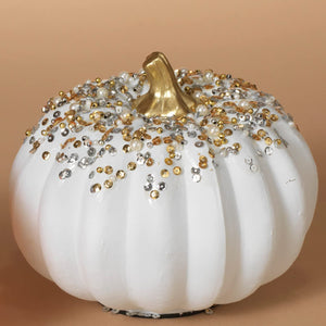 7-Inch Elegant Beaded White Glass Decorative Fall Faux Pumpkin Figurine