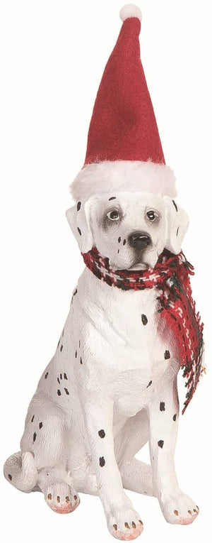 6.5-Inch Christmas Dalmatian Dog Figurine w/ Plaid Scarf and Santa Hat – Small Decorative Xmas Puppy Figure Tabletop Mantel Shelf Decoration – Charming Classic Winter Home Decor