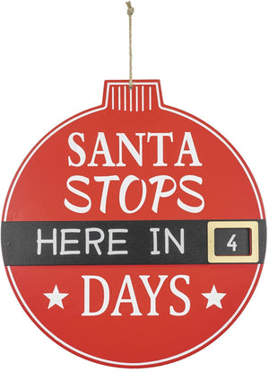 11.5-Inch Red, Black and White Wooden Santa Stops Here Christmas Countdown Calendar Sign Door or Wall Hanger - Hanging Wood Xmas Indoor Outdoor Decoration - Home and Classroom Decor
