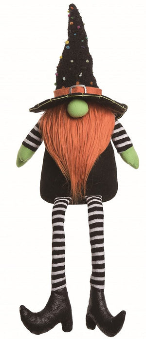 24.5-Inch Whimsical Plush Fabric Witch Gnome Halloween Shelf Sitter Doll with Orange Beard
